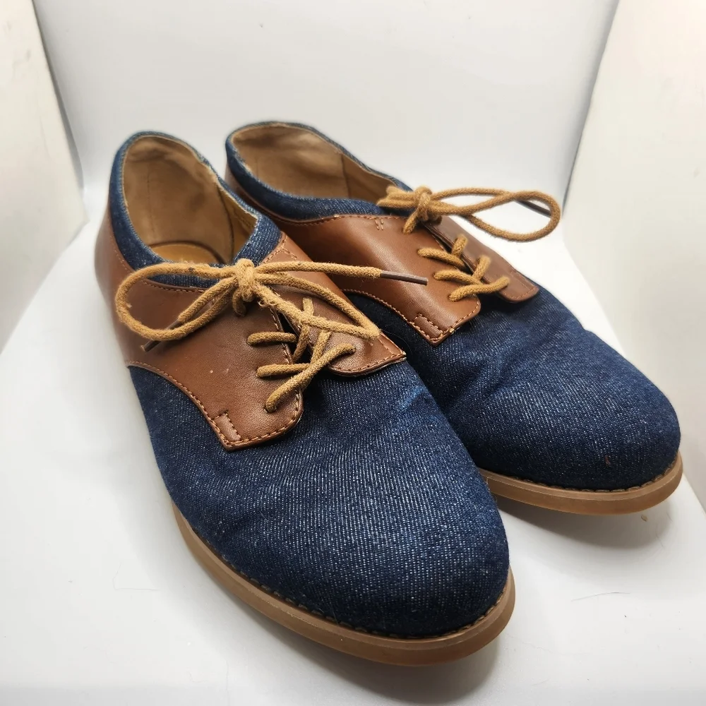 G.H. Bass And Co. Women Size 7.5 Dixie Denim And‎ Brown Trim Oxford Shoes Career